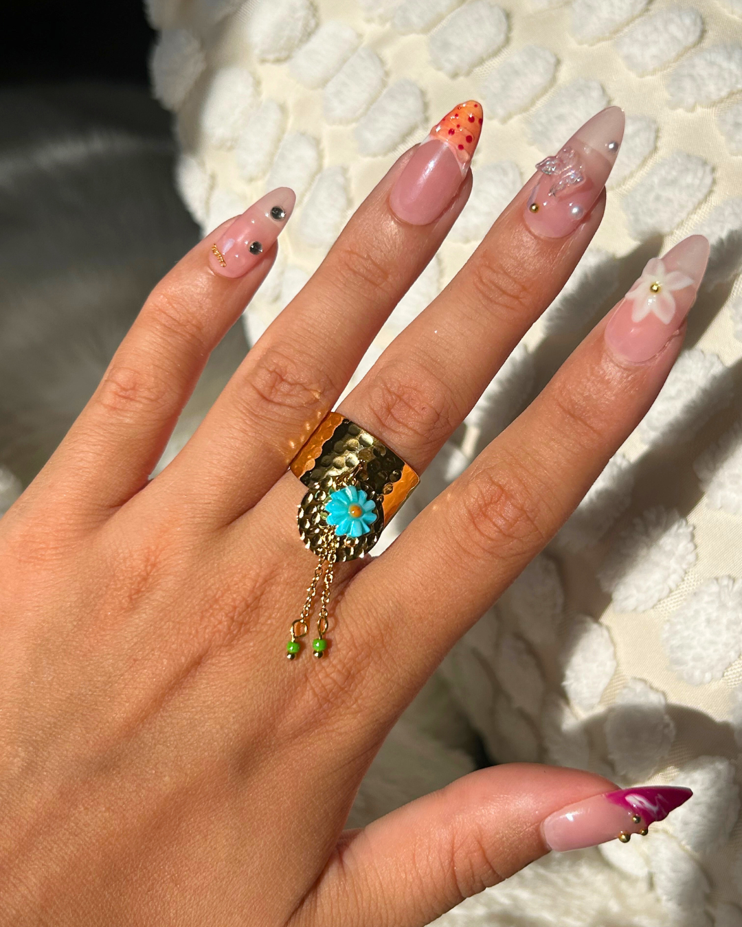 Noor | Bague fleur et chaîne