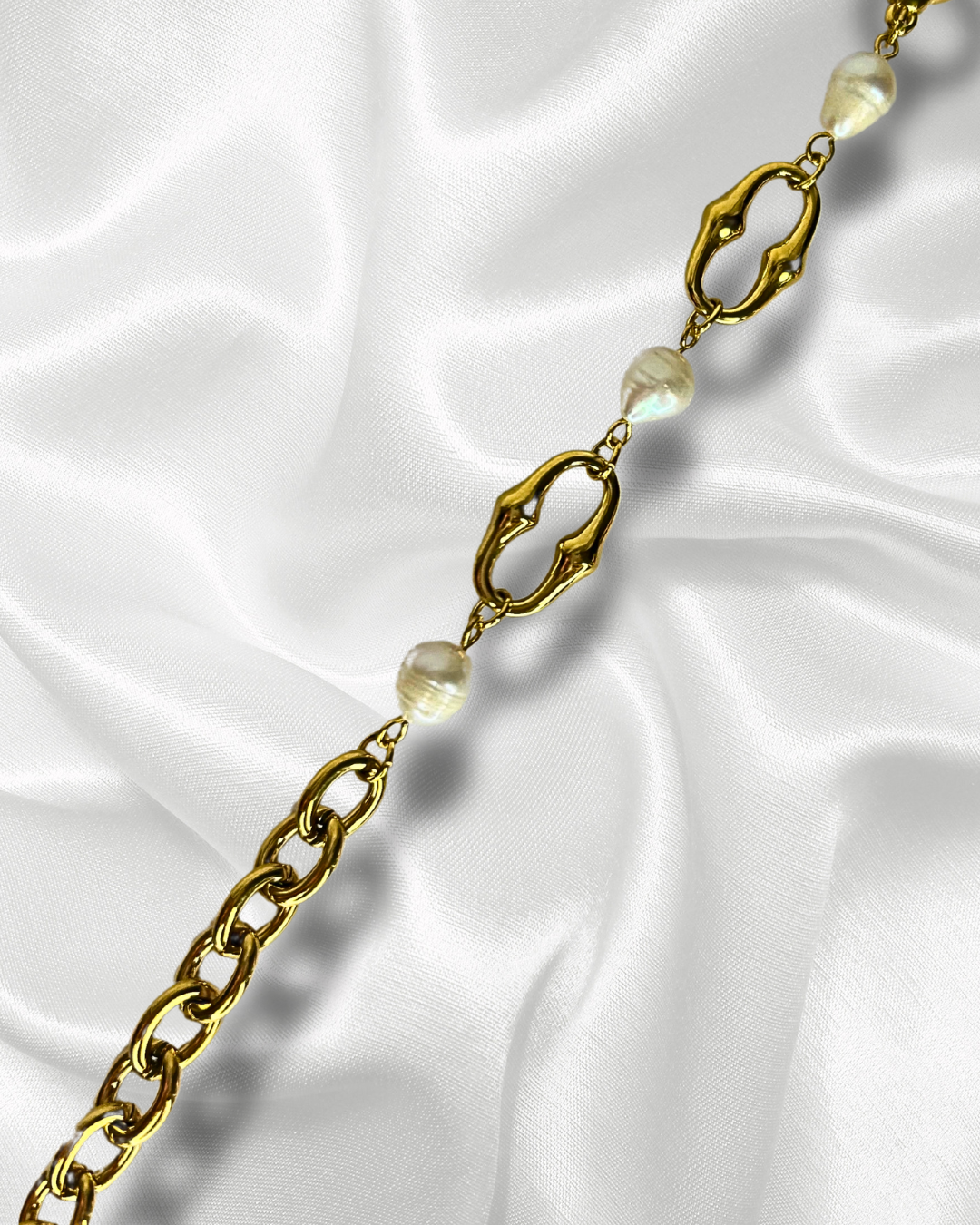 Aurore | Bracelet maille et perles d'eau douce