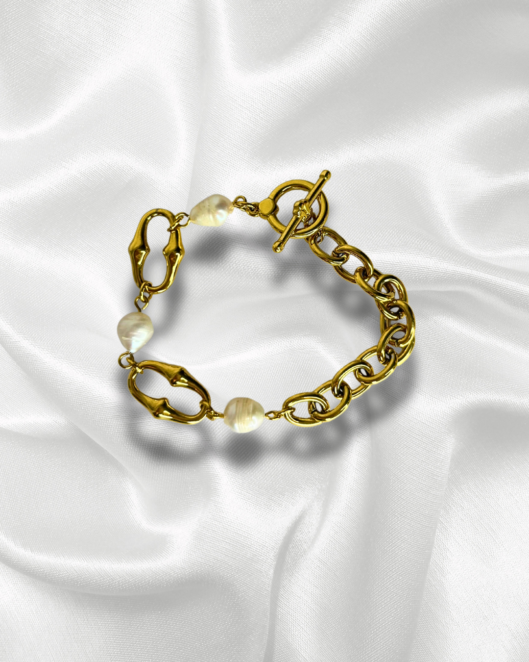 Aurore | Bracelet maille et perles d'eau douce