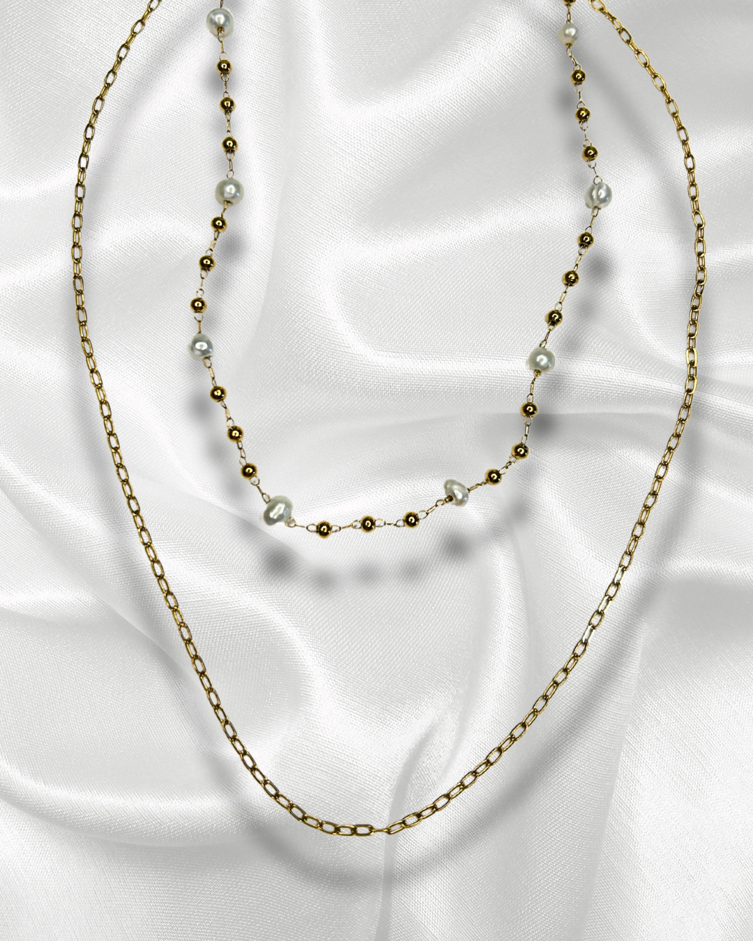 Dounia | Collier doré double chaîne et perles