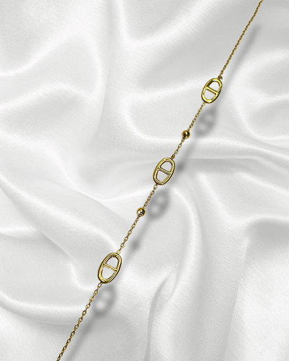 Marina | Bracelet doré mailles marine et perles
