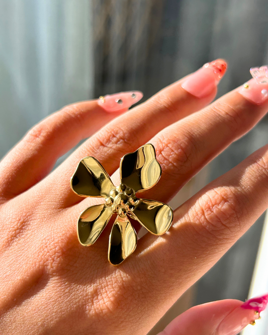 Pluméria | Bague fleur dorée