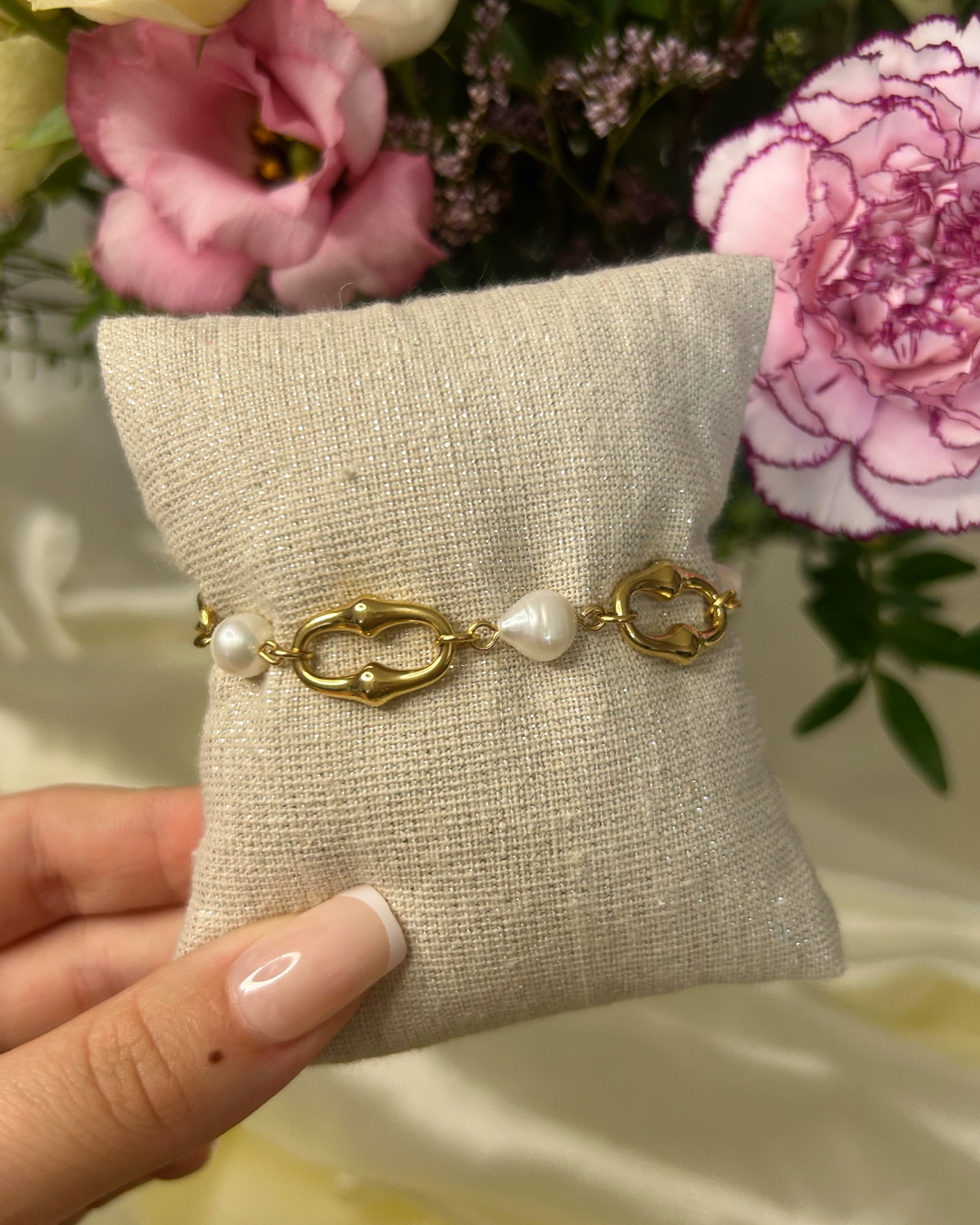 Aurore | Bracelet maille et perles d'eau douce