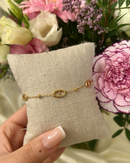 Marina | Bracelet doré mailles marine et perles